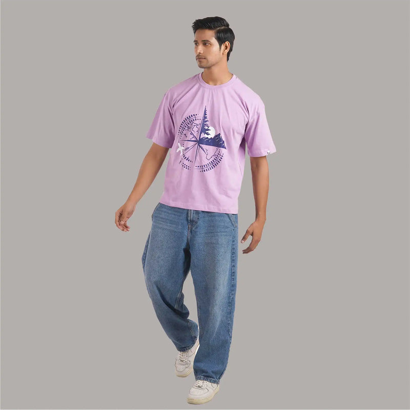 Time Zone : front Graphic Print with Drop Shoulder and Round Collar | 100 % Cotton, Time Zone : front Graphic Print