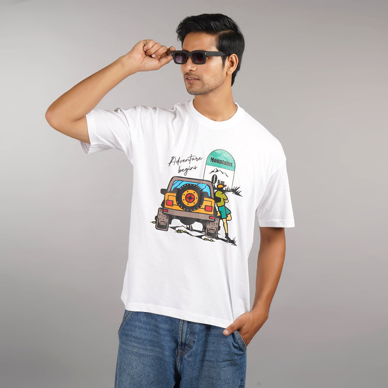 Drop Shoulder Jeep Printed Oversized T-shirt for man's | 100 % Cotton and Round Collar | shop online