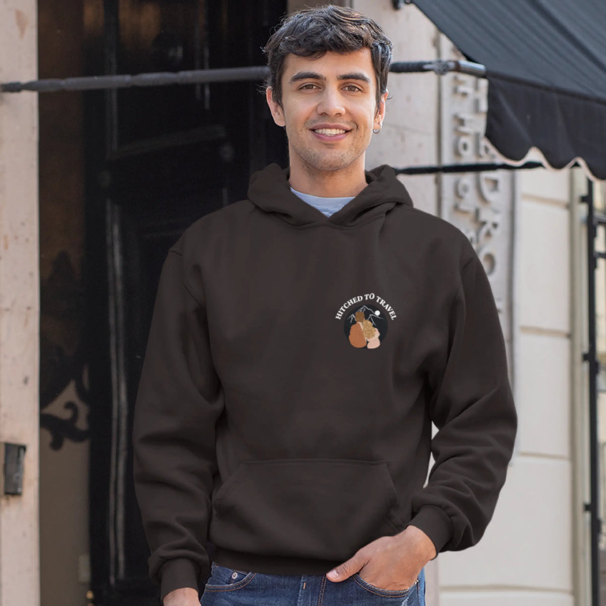 Hitched To Travel oversized couple hoodie and brown hoodie, made from premium cotton with graphic print and hooded style. Save 69% now! Available in sizes S to XL.