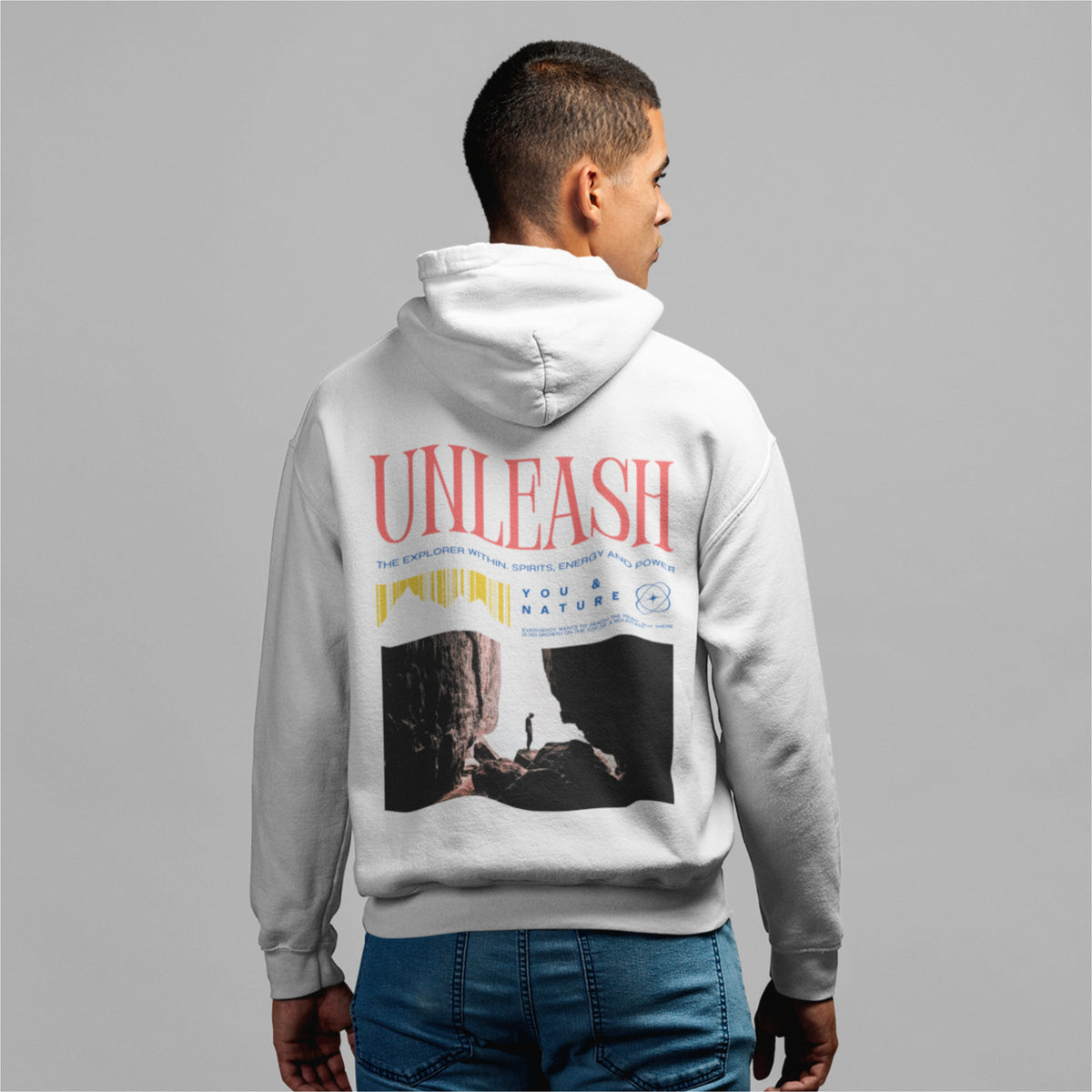 Shop the Unleash Oversized Hoodie for men, a white cropped sweatshirt essential among hoodies for men.