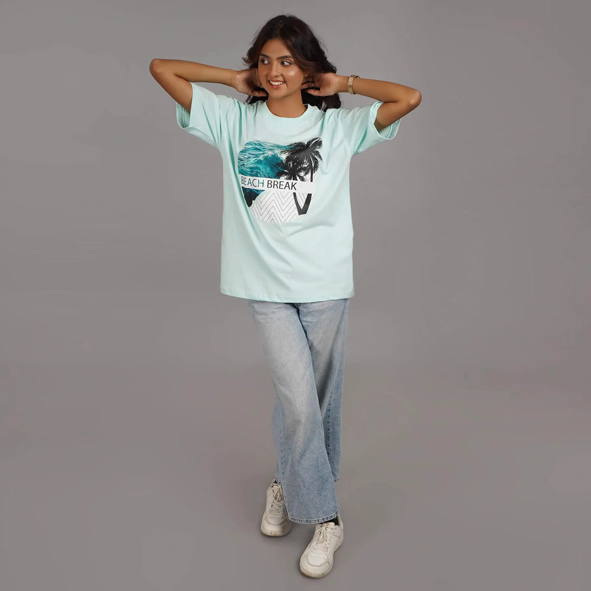 Buy beach print t shirt womens | AQUA BLUE | best oversized t shirts