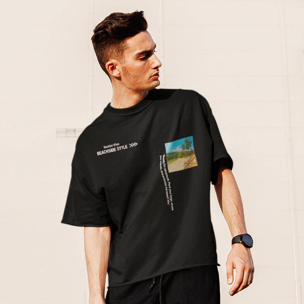 Beach View Black Oversized T-Shirt for Men – A stylish and comfortable beach t-shirt for men with a relaxed fit.