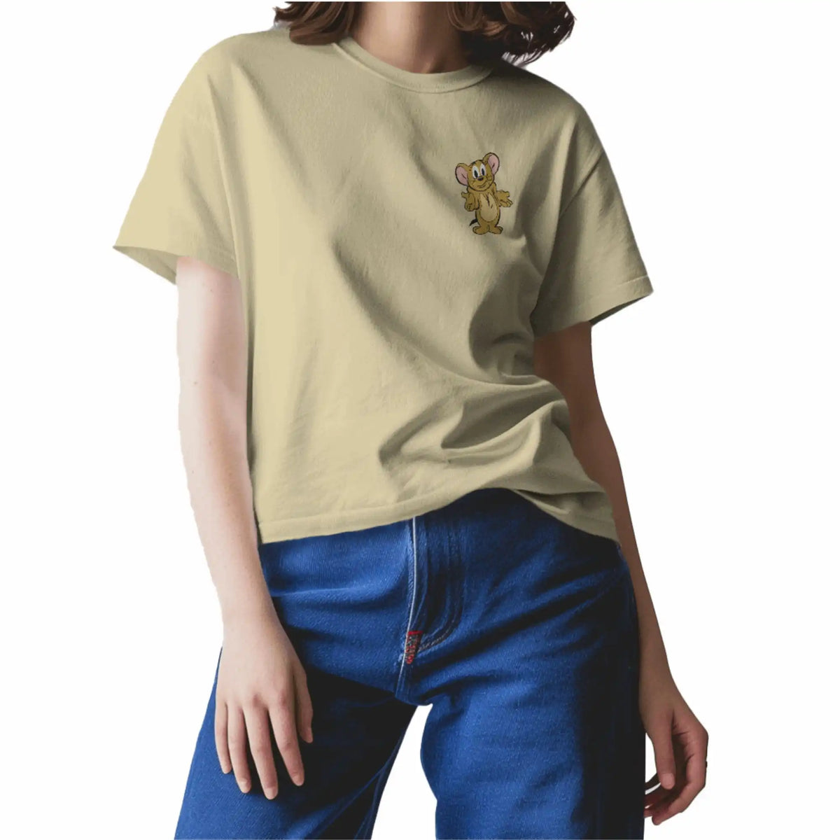 Beige Jerry oversized T-shirt for women, drop shoulders, round collar, 100% cotton. Buy now.