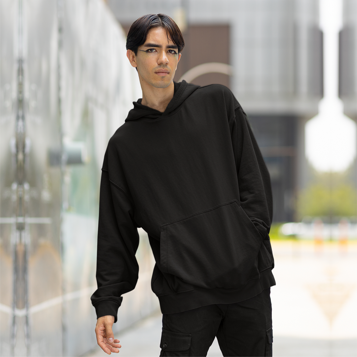 Upgrade Your Look with a Black Oversized Hoodie for Men! A sleek and cozy plain hoodie for any outfit. Grab yours today!