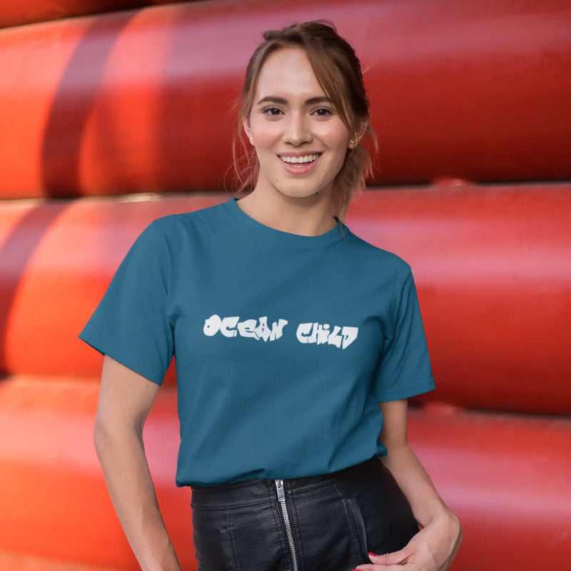 Blue Oversized T-Shirt for Women – Ocean Child Edition – Perfect for casual outings and relaxed vibes.