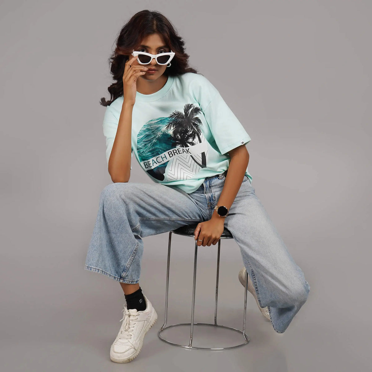 Buy Beach Break Oversized Tshirt | travelling t shirt design | AQUA BLUE |oversized t shirt women