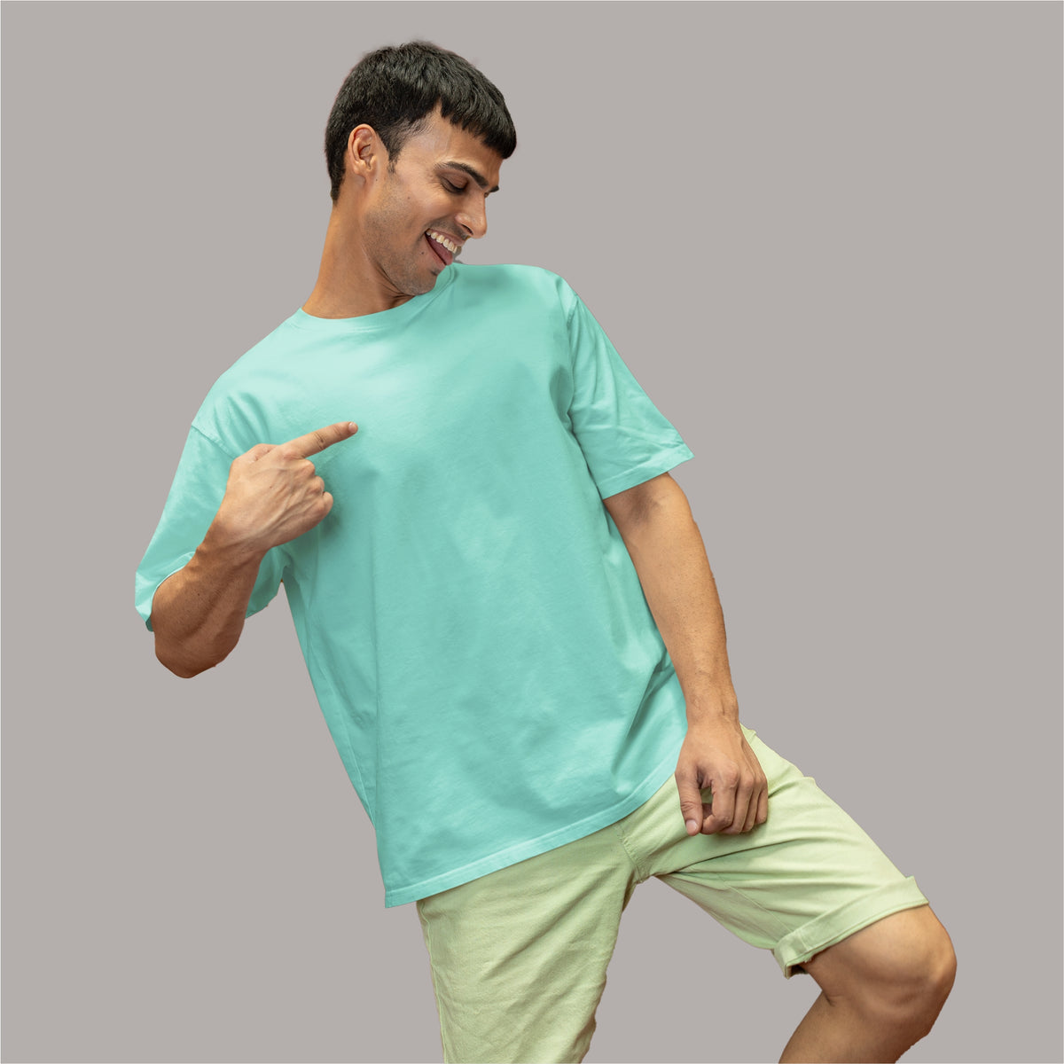 Buy Plain Oversized T-Shirt in Cyan Green color – Trendy, comfortable fit, perfect for casual and everyday wear.