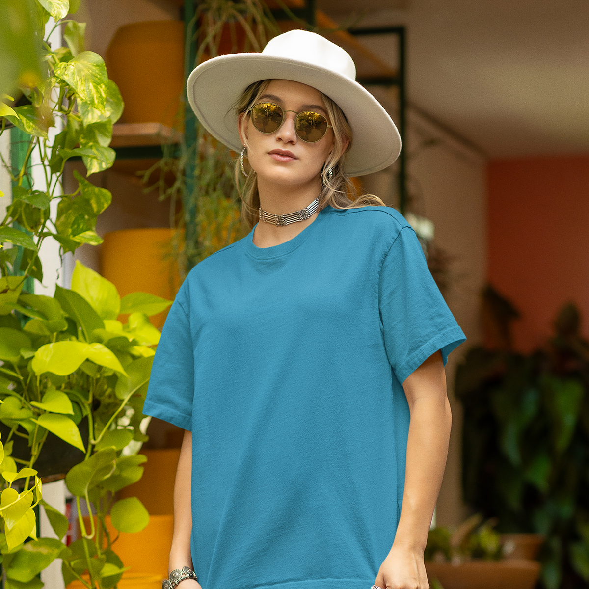 Buy Plain oversized T-shirt in Command Blue with drop shoulders, graphic print, and 100% cotton fabric for a stylish, comfy look.
