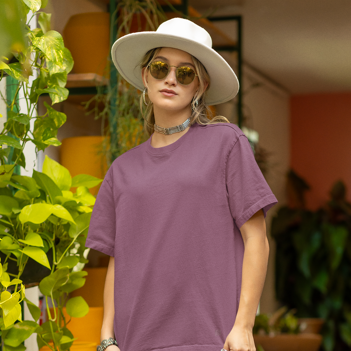 Buy Plain oversized T-shirt in English Lavender, featuring a loose fit and soft fabric for casual comfort and style.