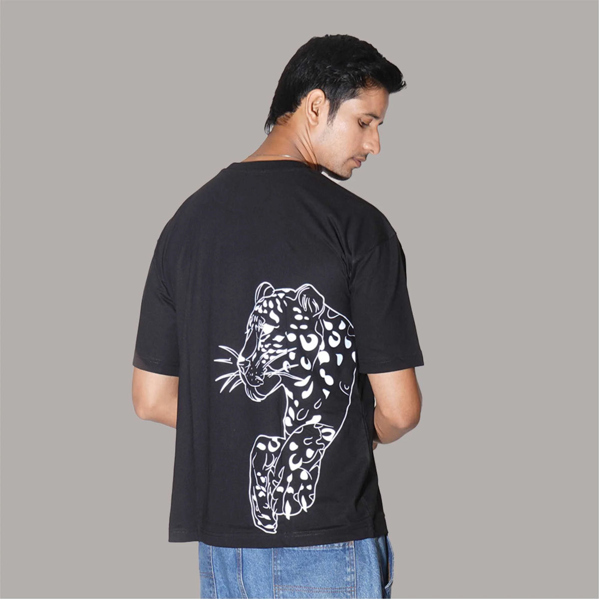 Buy Reflective Cheetah : oversize t shirt with Reflective Graphic Print | Drop Shoulder, Round Collar and 100 % Cotton