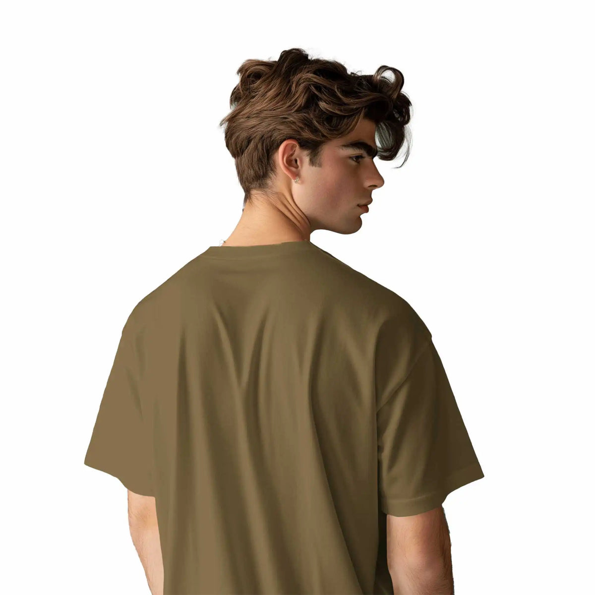 Buy Sunset : Oversized Brown T-shirt featuring a sunset mountain print, drop shoulder design, round collar