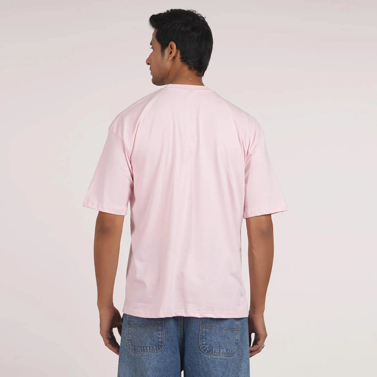 Time Zone : Cotton oversized T-shirt for men in pink with 'Time Zone' graphic, drop shoulders, round collar