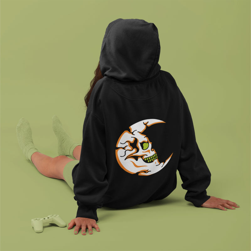 Buy the Moon Terror Oversized Hoodie, a stylish black cropped sweatshirt for women. Perfect for couples who love trendy matching outfits.