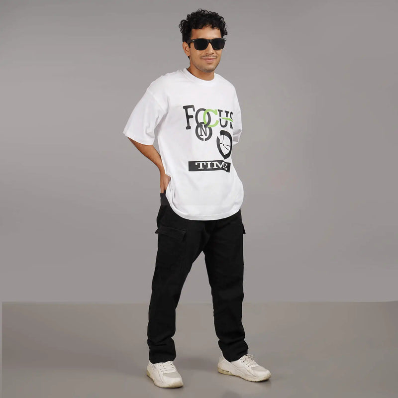 Focus On Time : Buy online Oversize t shirt for man's | Drop Shoulder | Round Collar | 100 % Cotton
