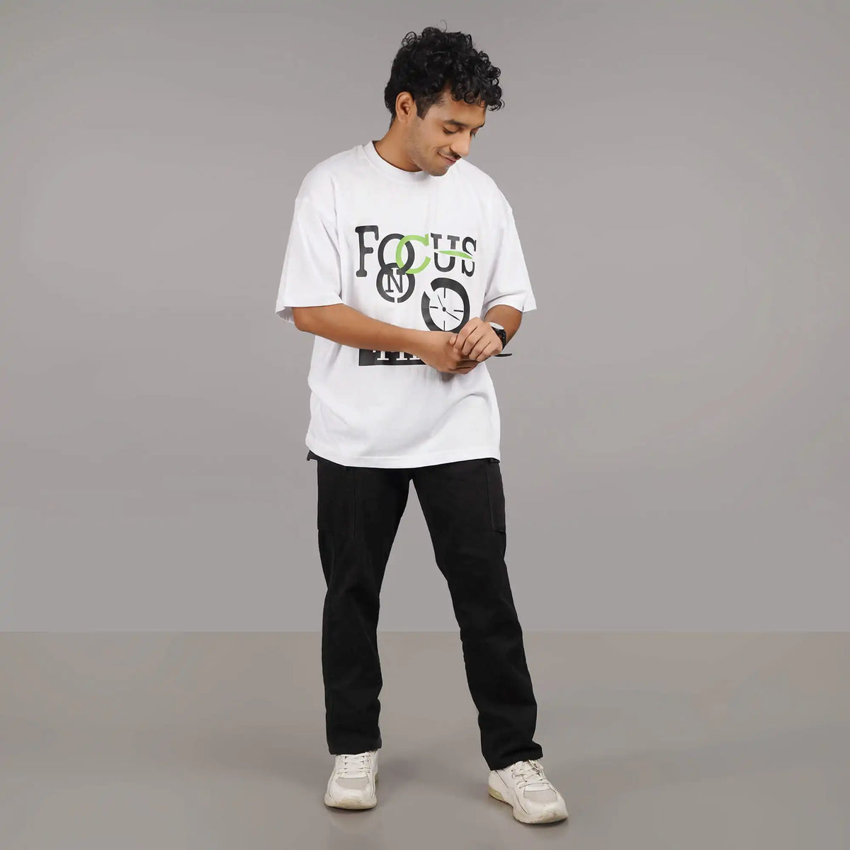 Focus On Time : Pure cotton Oversize t shirt for man | Round Collar | Drop Shoulder |
