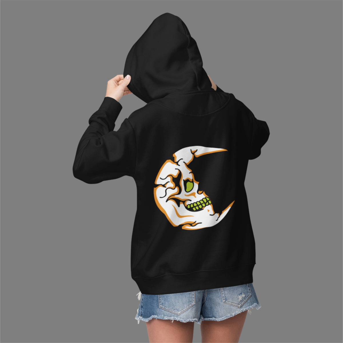 Get the Moon Terror Oversized Hoodie, a chic cropped design for women. A must-have hoodie essential for stylish couples and casual wear.