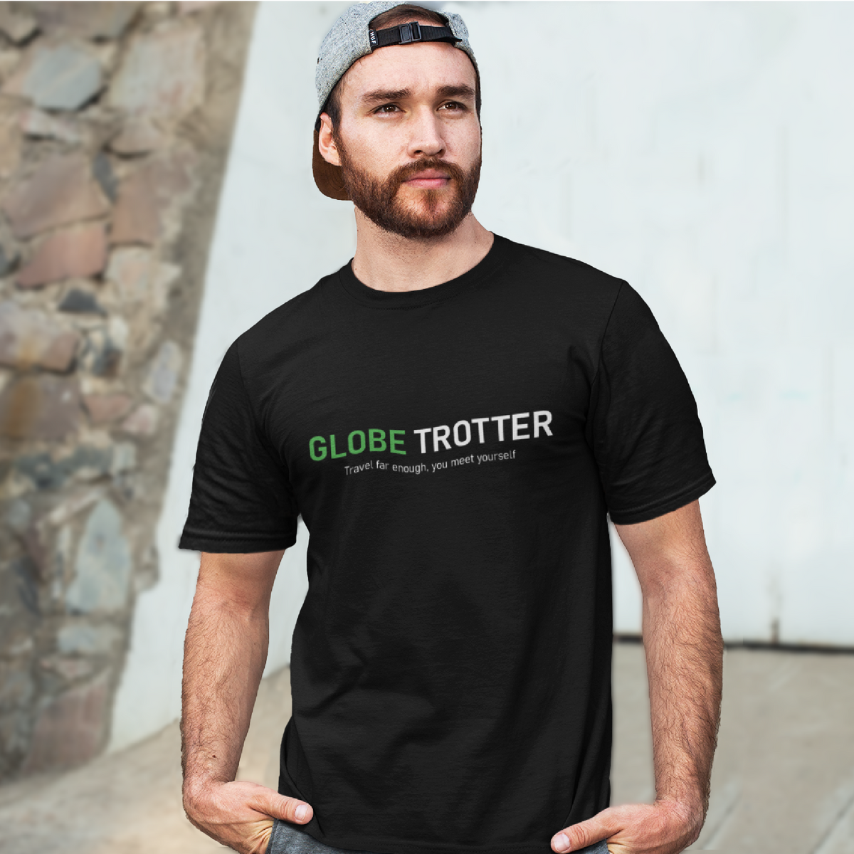 Globe Trotter Black T-Shirt for Men – Stylish and comfortable printed t-shirt for travelers.
