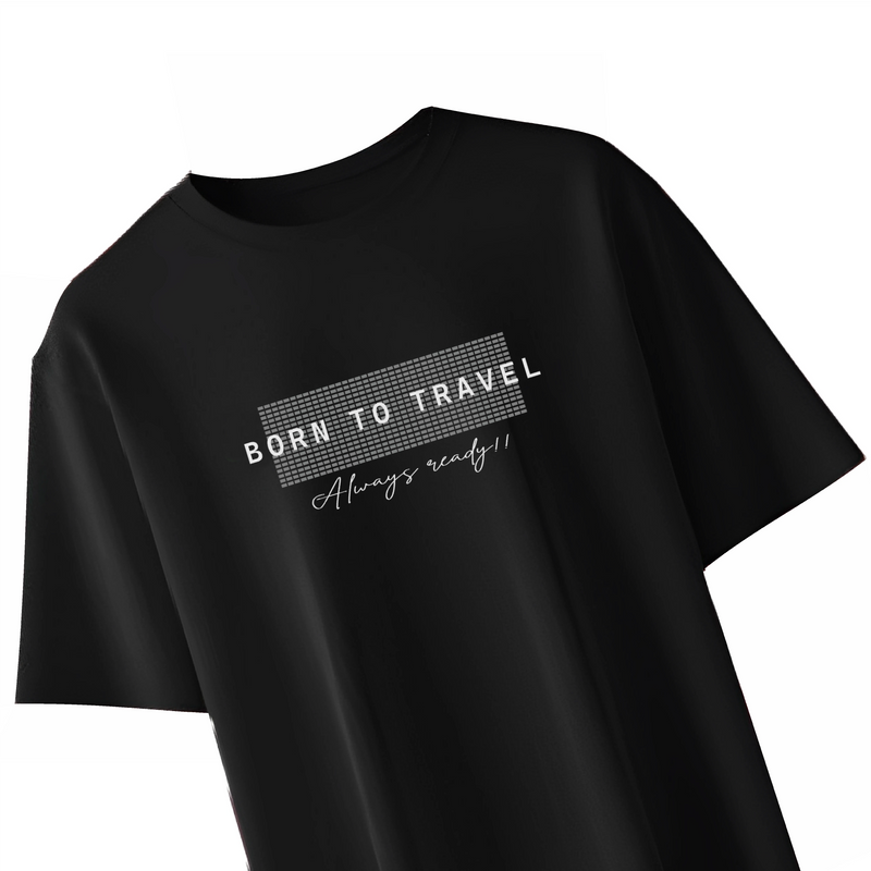 Men’s Black Travel T-Shirt – Born To Travel Oversized Tee – Stay stylish and comfortable on your journeys.