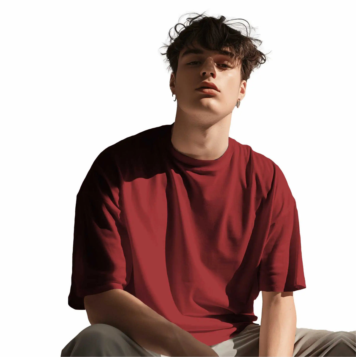 Reflective Skull : buy online pure cotton oversize t shirt |Maroon color| Drop Shoulder | Round Collar | mountain t shirt