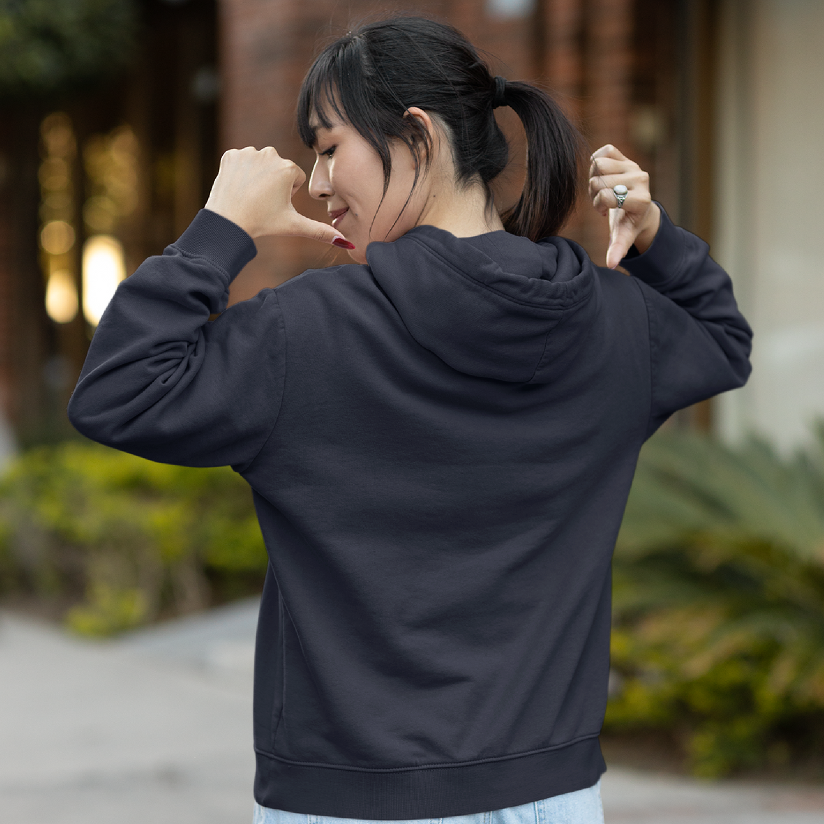 Relaxed Fit Dark Blue Hoodie for Women, Ideal for Everyday Wear.