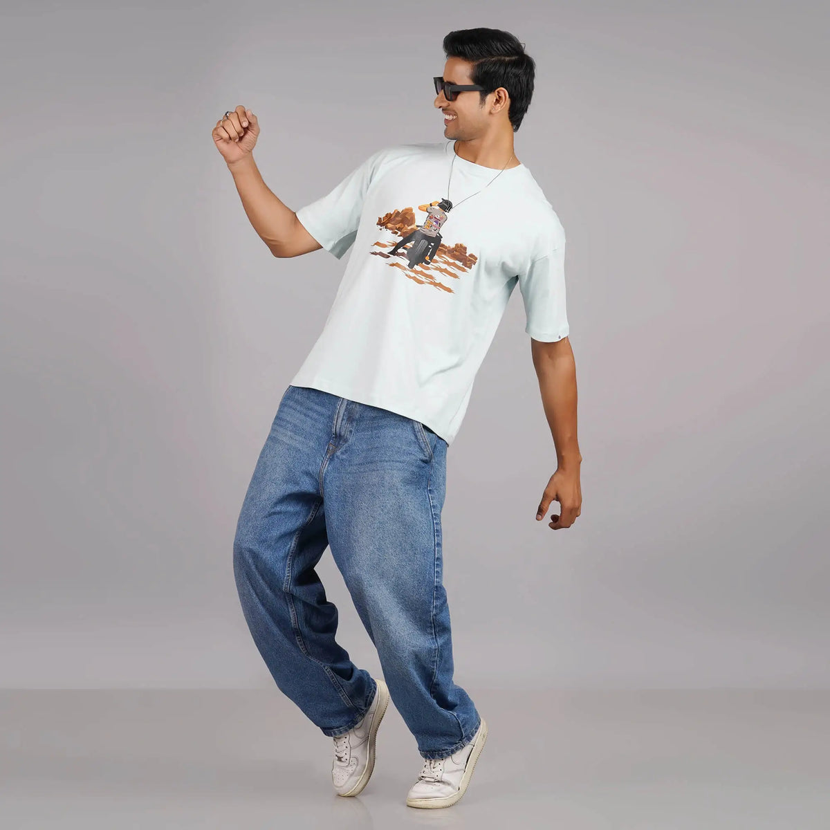 Only Biker : Aqua Blue Oversized T-shirt with Adventure Biker Print only available. ideal for informal attire. Buy now