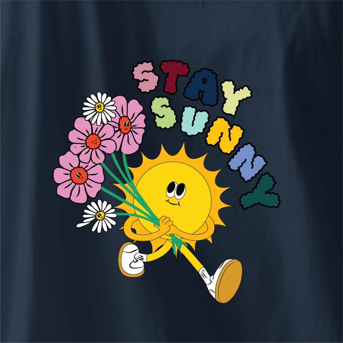 Stay Sunny : blue oversized T-shirt with 'Stay Sunny' graphic, round neck, and drop shoulders. Soft cotton. Buy online now