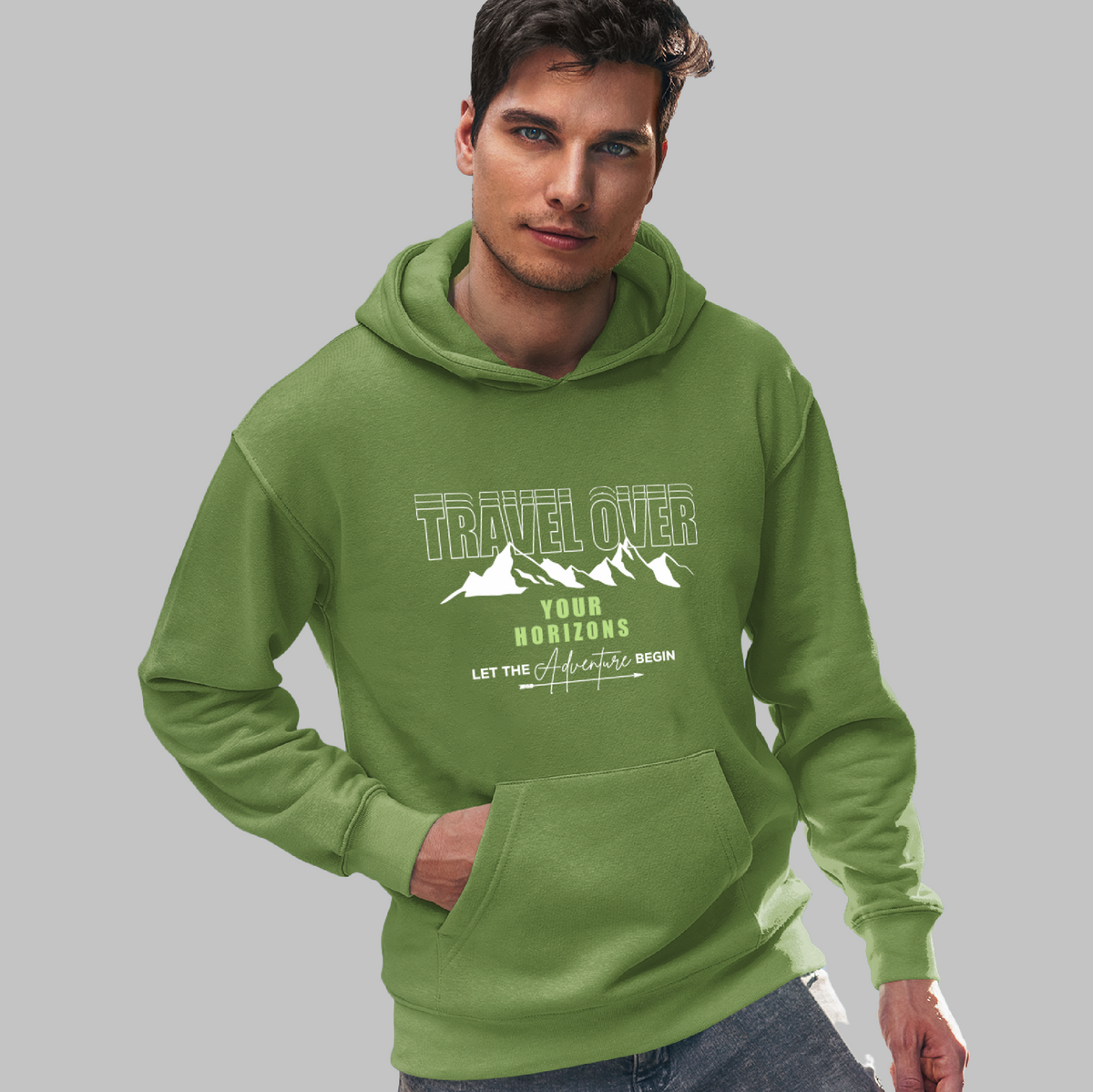 Travel Over Moss Green Hoodie – Oversized Fit for Men – A must-have for comfort and effortless style.