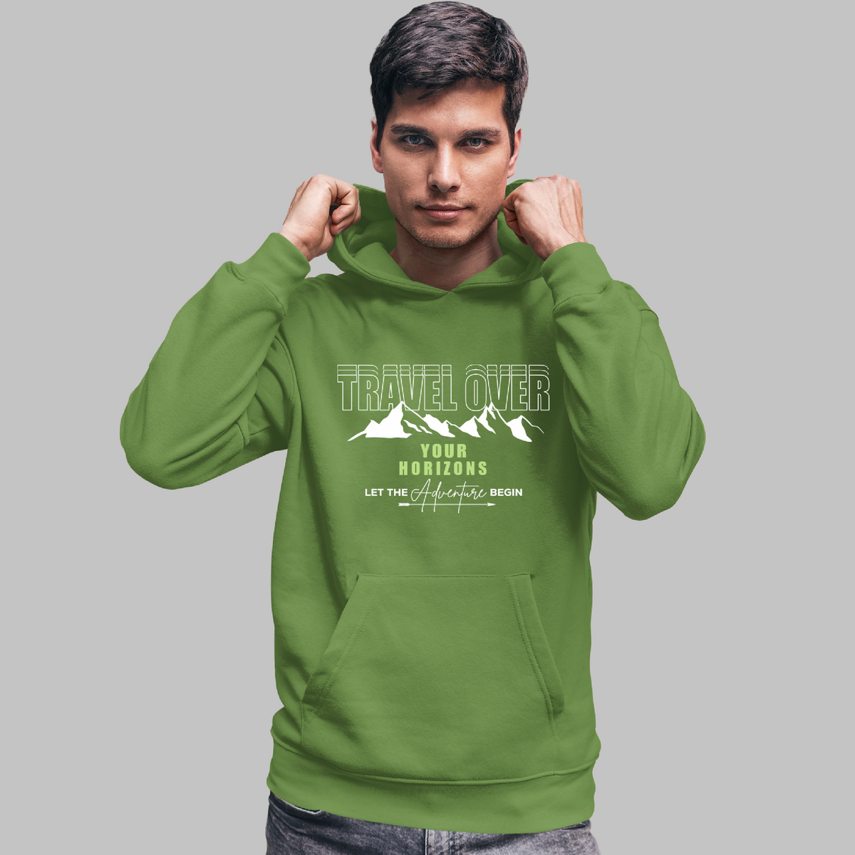 Travel Over Oversized Hoodie for Men – Moss Green Edition – Stay cozy and stylish with this trendy oversized hoodie.