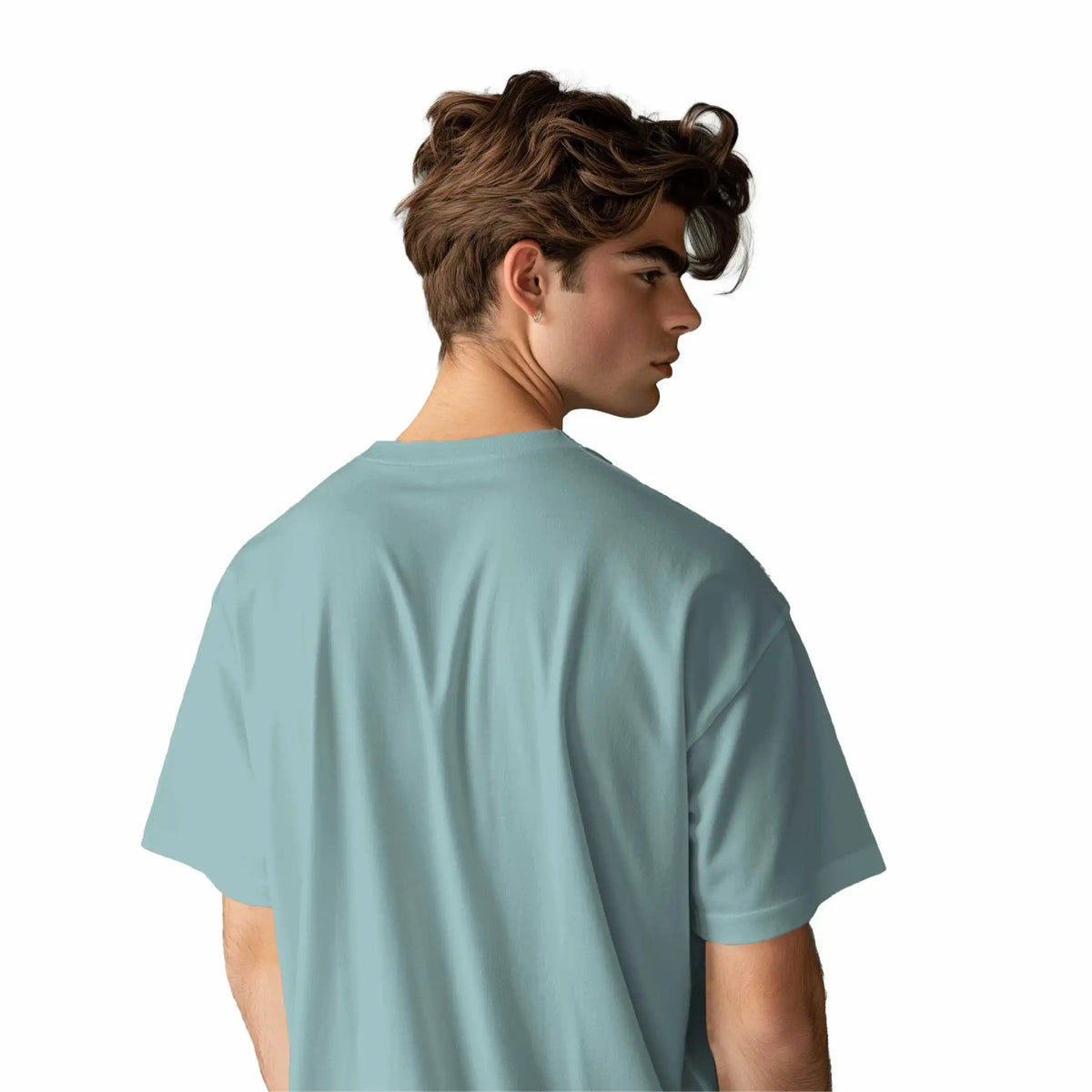 Vacation Mode On :  Cotton oversized T-shirt in aqua blue featuring 'Vacation Mode On' print, drop shoulder style, round collar