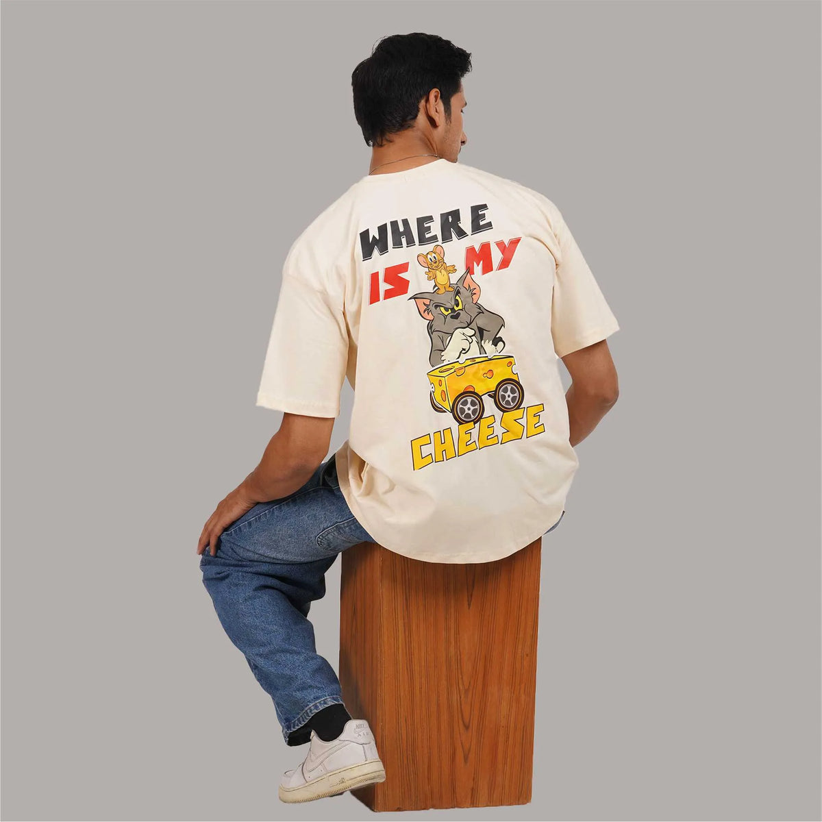 Where Is My Cheese : buy online Beige oversize t shirt | 100% Cotton, Drop Shoulder Sleeves and Round Collar