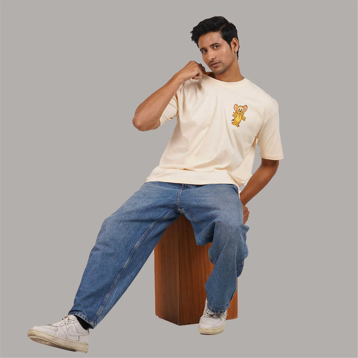 Where Is My Cheese oversize t shirt | Beige color front and back side print | 100% Cotton and Drop Shoulder