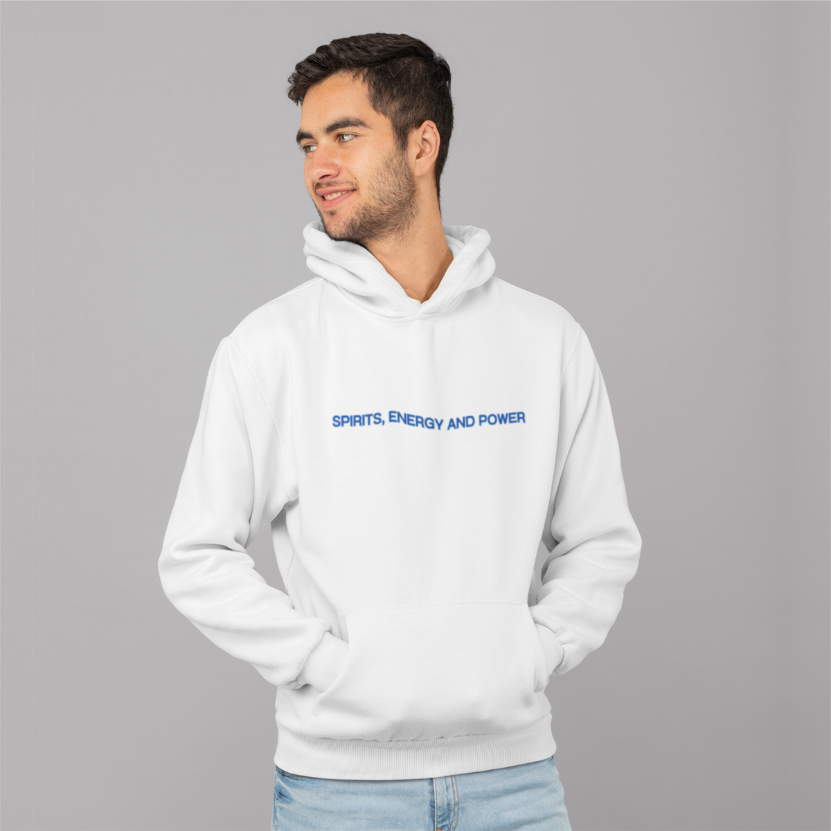 White Oversized Hoodie – Spirit, Energy, and Power Graphic – A must-have for casual wear and statement fashion.