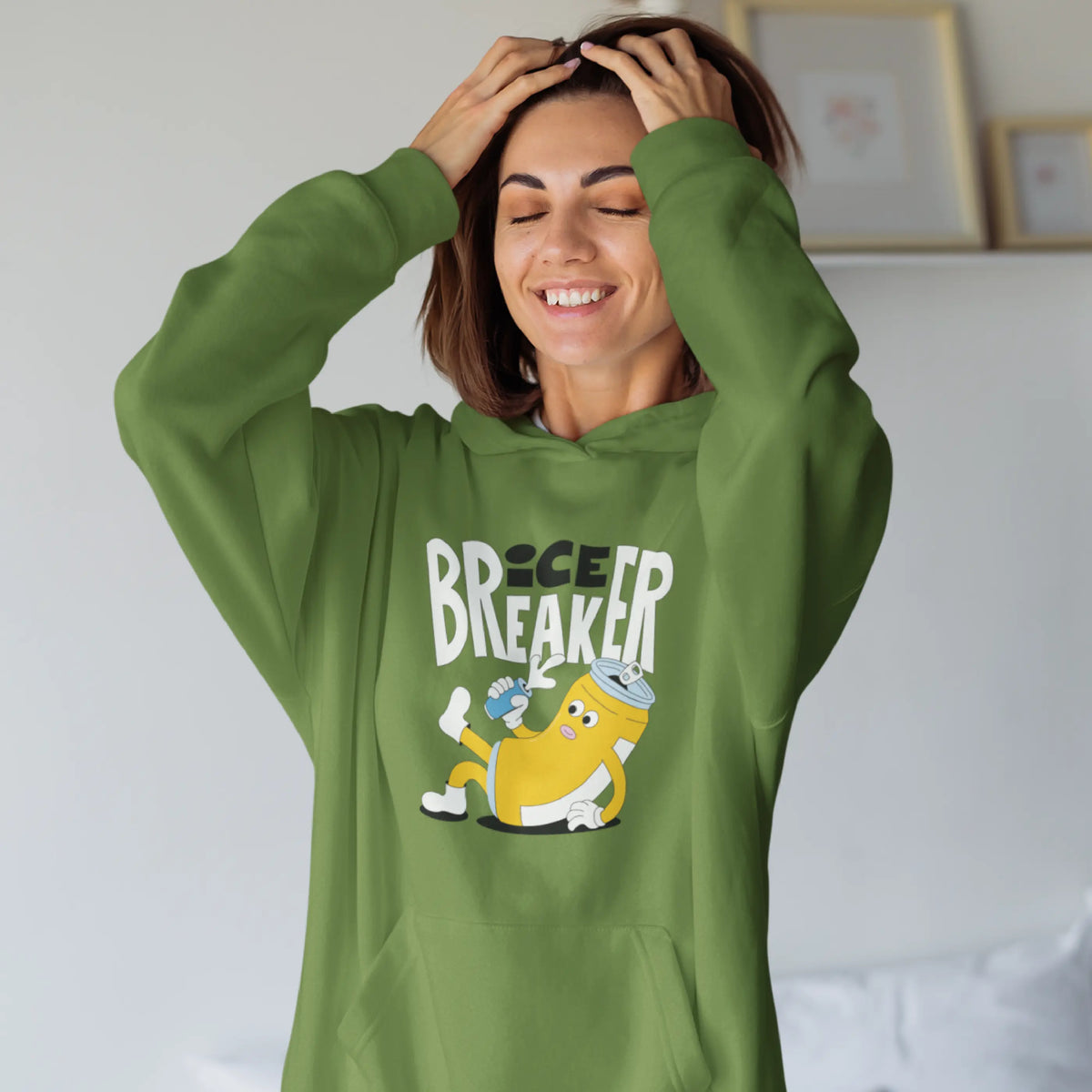 Women's Break the Ice Oversized Hoodie in Moss Green with soft, comfy material, offered at Rs. 1,349. Sizes: S, M, L, XL; save 61%