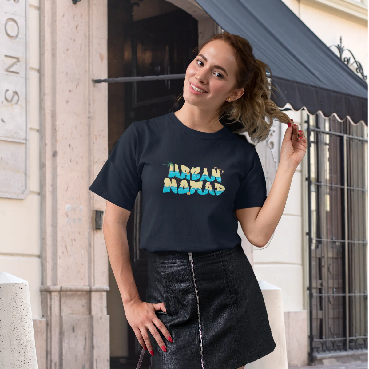Women's Dark Blue Oversized T-Shirt – Urban Nomad Edition – Perfect for casual wear and effortless fashion.