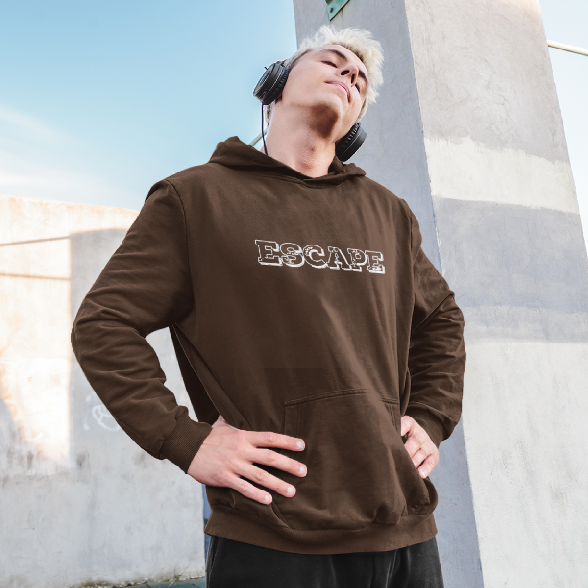 Workcation Oversized Brown Hoodie for Men – A stylish graphic hoodie designed for a relaxed fit.