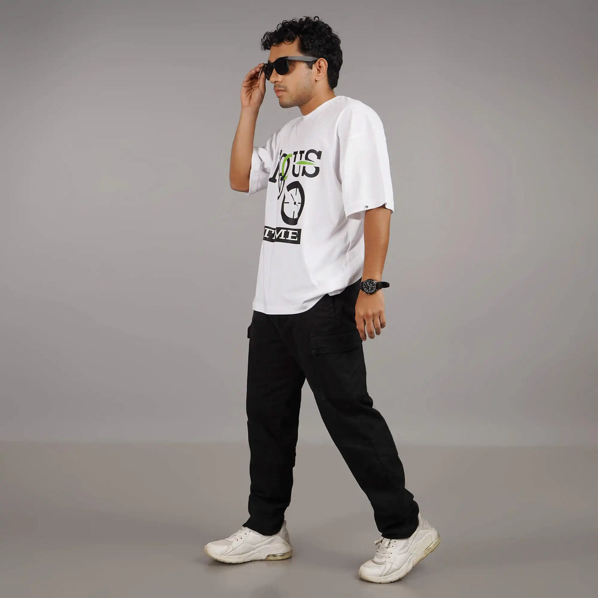 Focus On Time : Printed Drop Shoulder Sleeves Pure Cotton Oversized T-shirt | Drop Shoulder | Round Collar