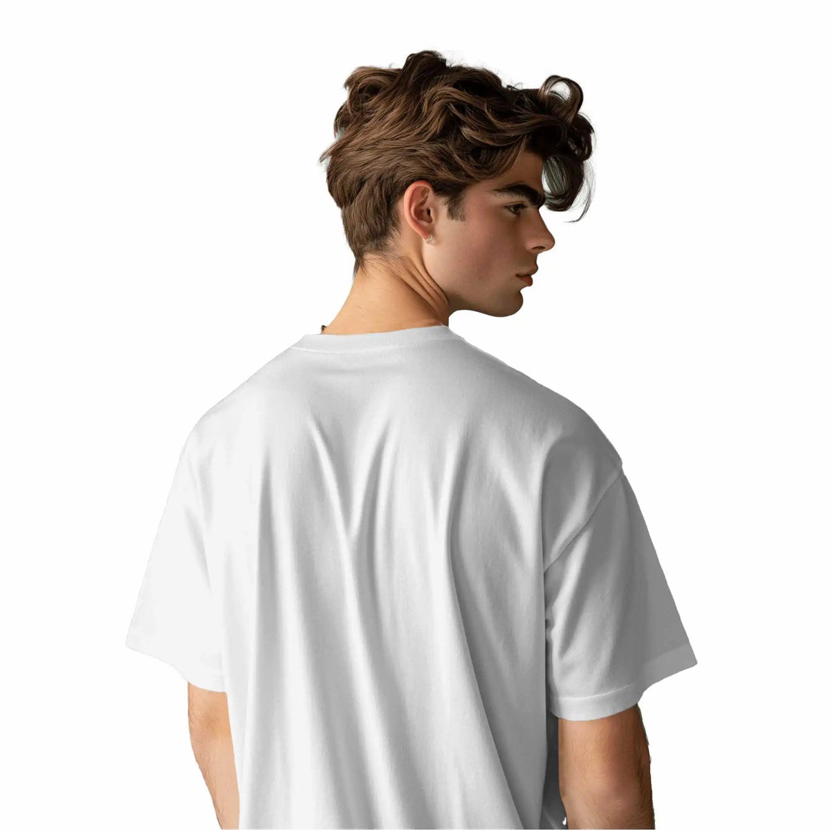 Sunset : white oversize t shirt with Mountain print | 100 % Cotton, Drop Shoulder, Round Collar 