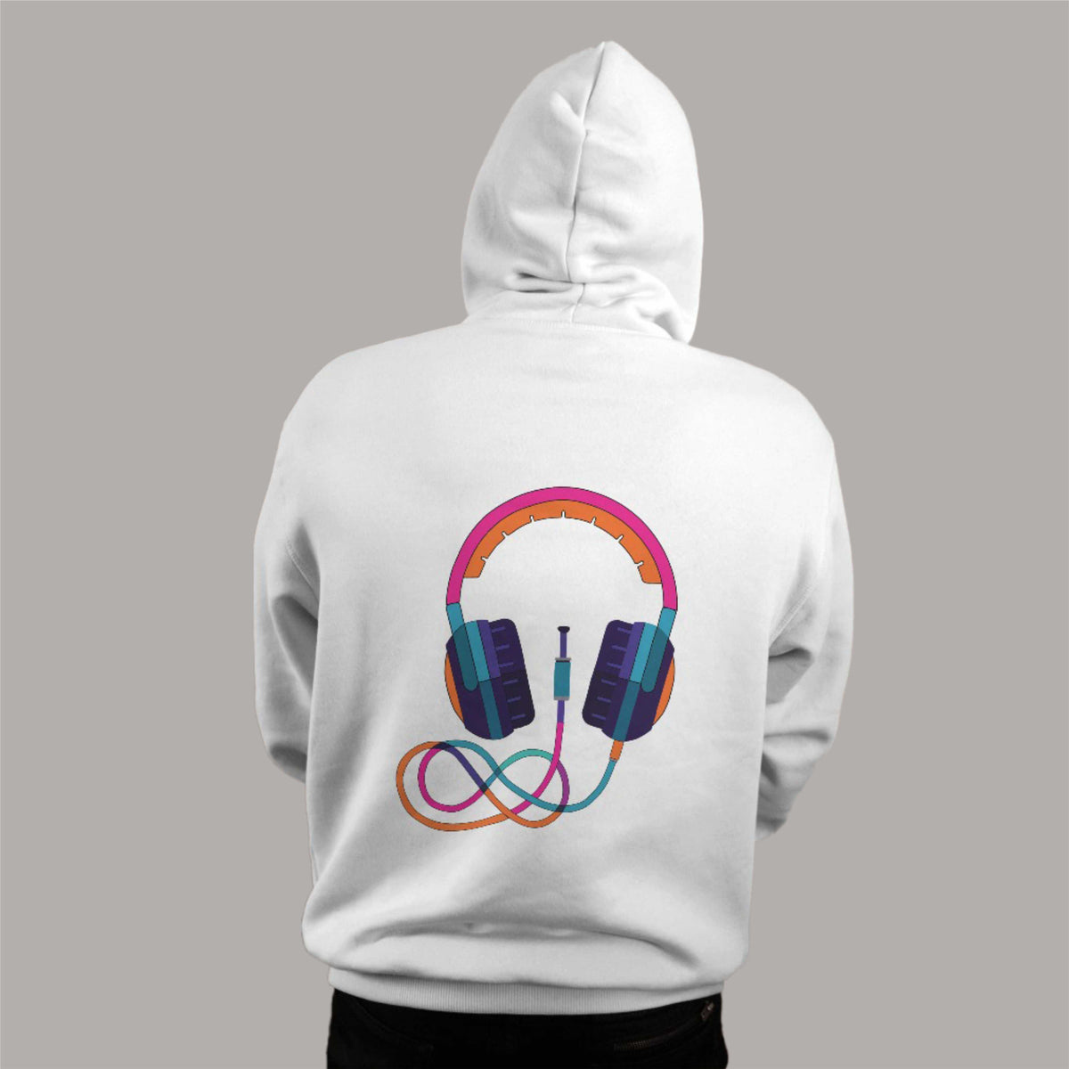 buy back side printed White Headphone Oversized Hoodie