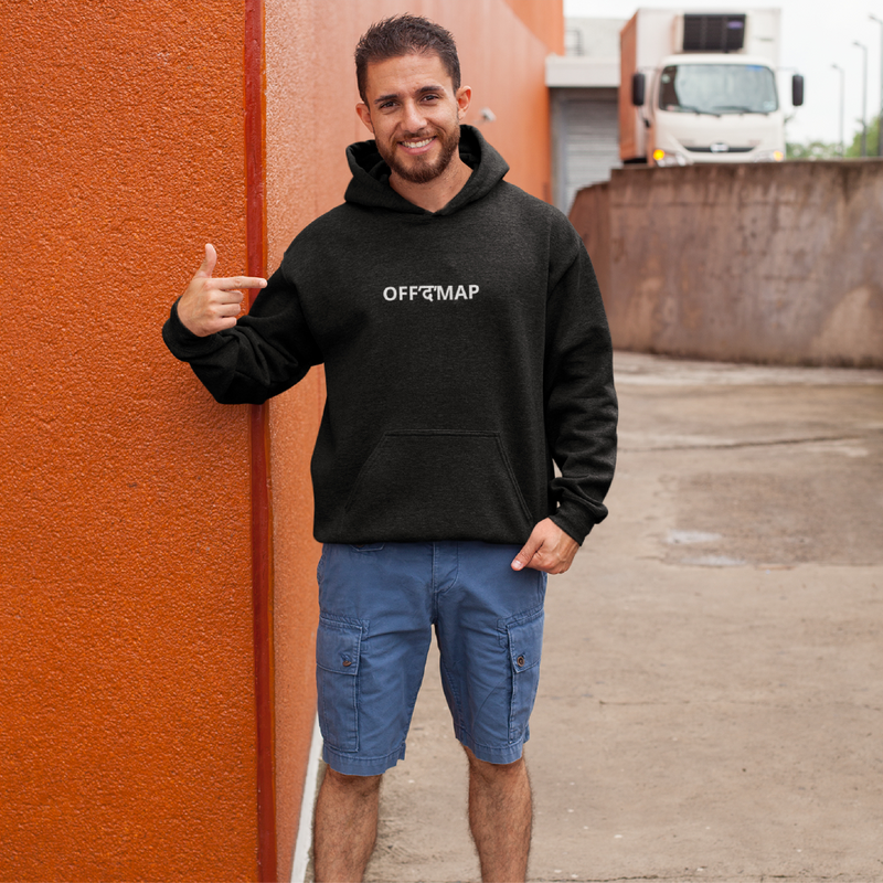 Men’s Black Oversized Hoodie – Off The Map Design – Perfect for travel lovers and explorers.