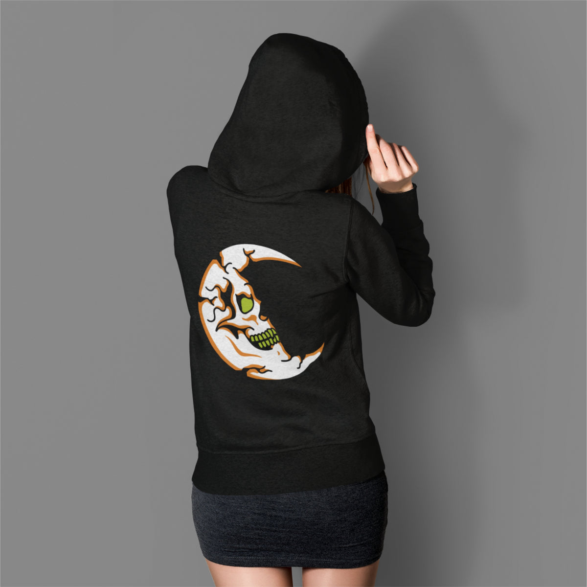 Shop the Moon Terror Oversized Hoodie for women, a cozy black cropped sweatshirt. An essential for effortless style and comfort.